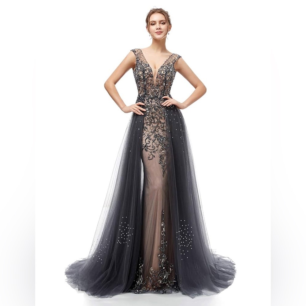 JVN by Jovani Elegant Gray Evening Gown Size 6 JVN46081 Worn Once